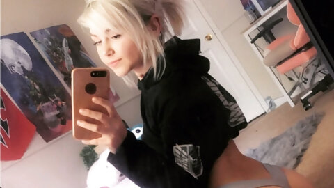 Blonde In Grey Thong